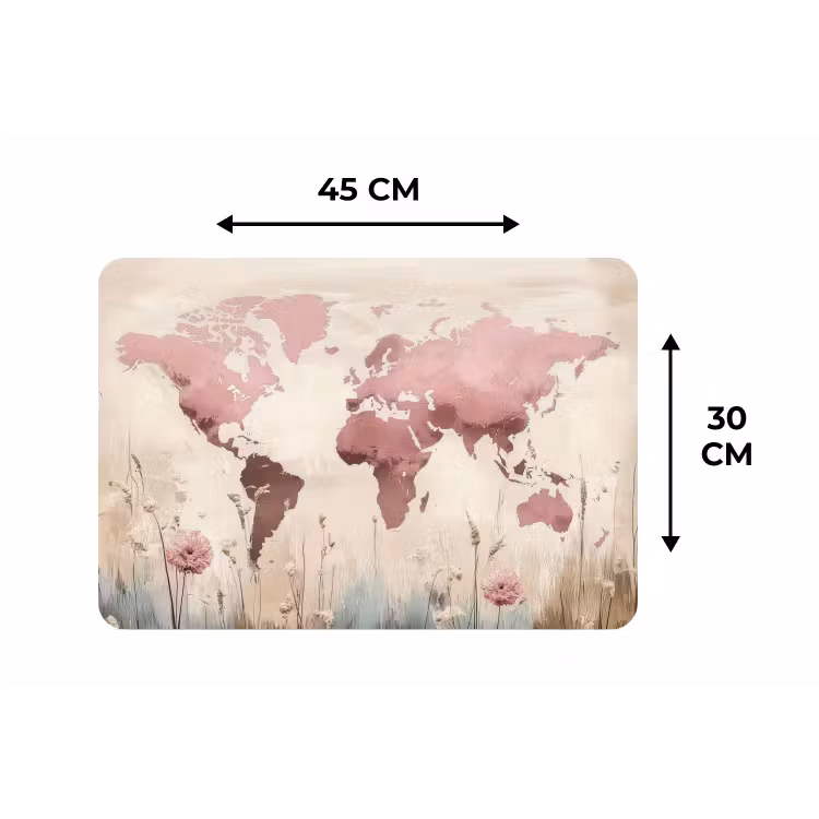 Wereldkaart - Roze - Bloemen Placemat vinyl groot -specs