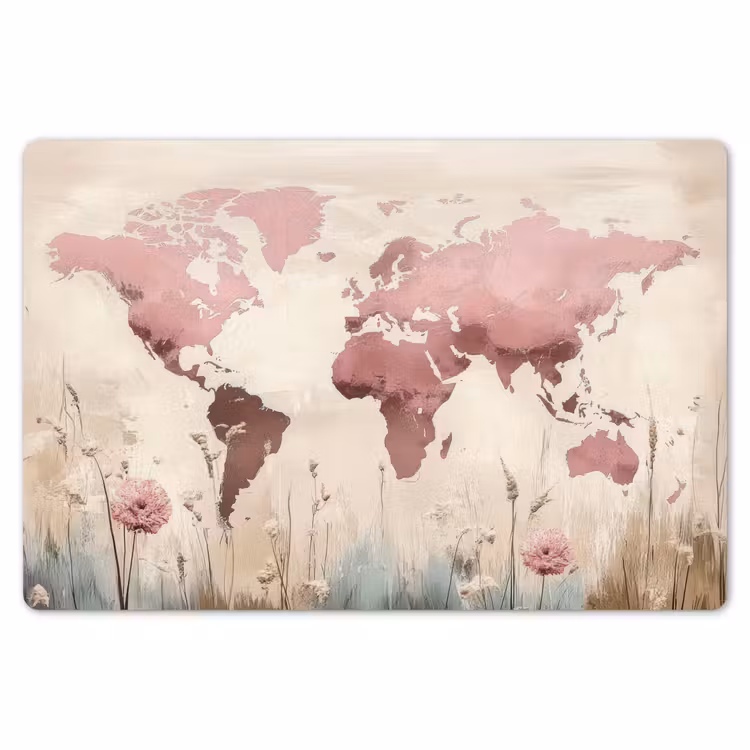 Wereldkaart - Roze - Bloemen Placemat vinyl groot -zzsfeer1_Kitchenyeah-website
