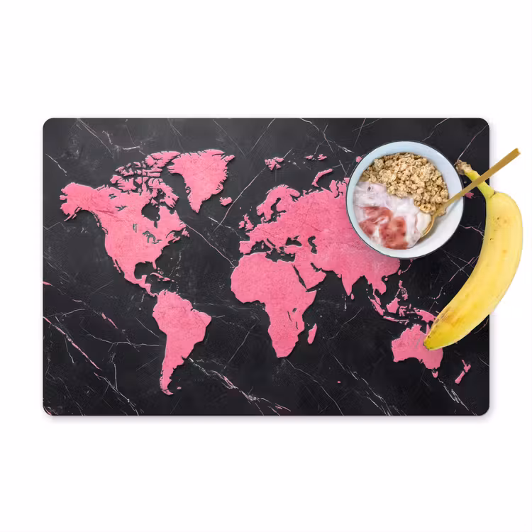 Wereldkaart - Roze - Marmer Placemat vinyl groot -zzzproduct_Kitchenyeah-website
