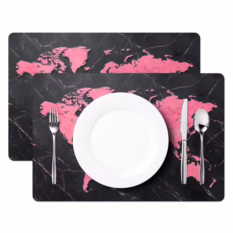 Wereldkaart - Roze - Marmer Placemat vinyl groot -zzsfeer2_Kitchenyeah-website