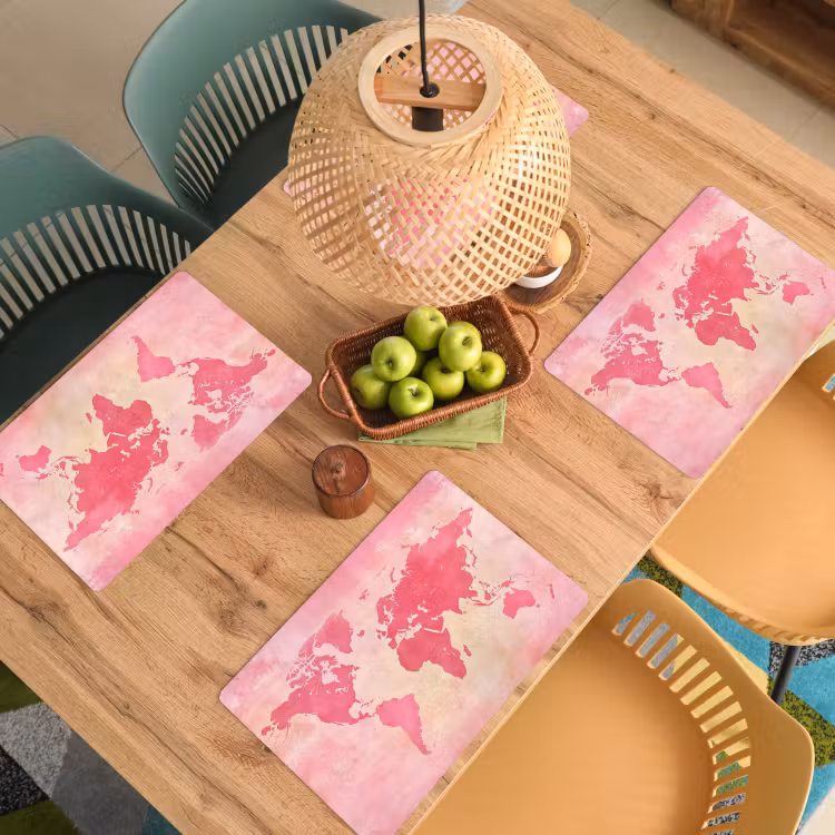 Wereldkaart - Roze - Vaag Placemat vinyl groot -zzsfeer5_Kitchenyeah-website