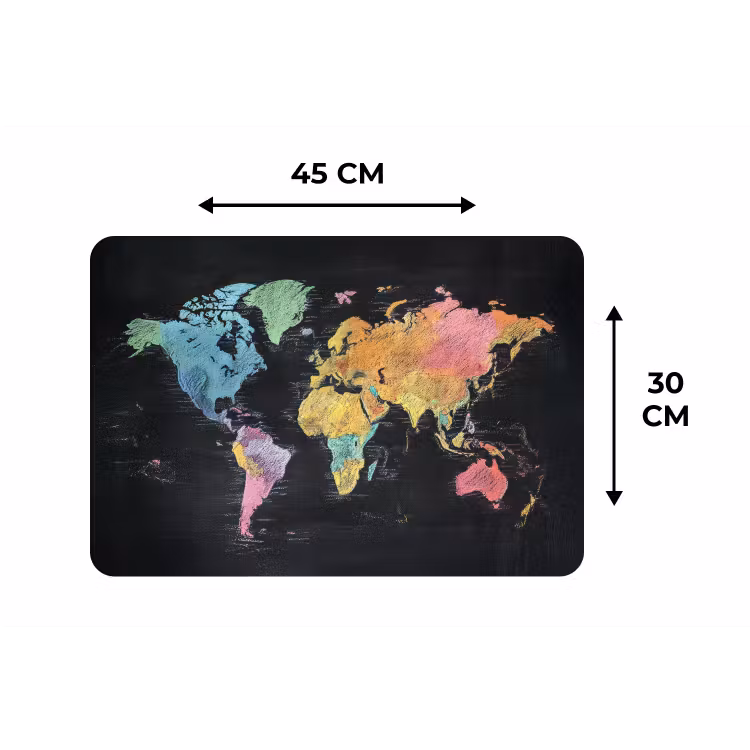 Wereldkaart - Krijtstrepen - Regenboog Placemat vinyl groot -specs
