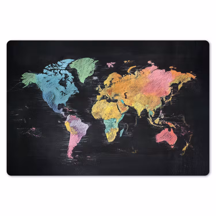 Wereldkaart - Krijtstrepen - Regenboog Placemat vinyl groot -zzsfeer1_Kitchenyeah-website