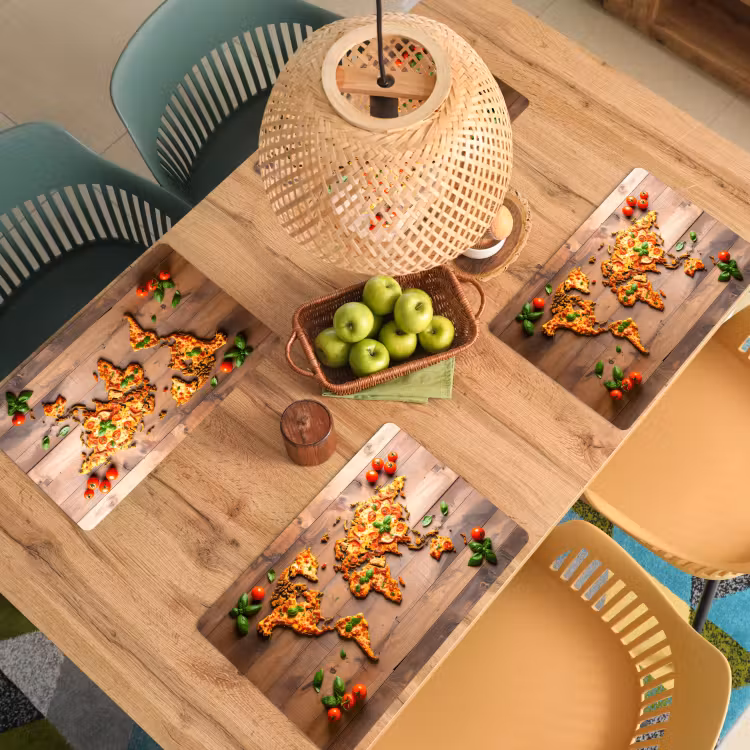 Wereldkaart - Pizza - Houten ondergrond Placemat vinyl groot -zzsfeer5_Kitchenyeah-website
