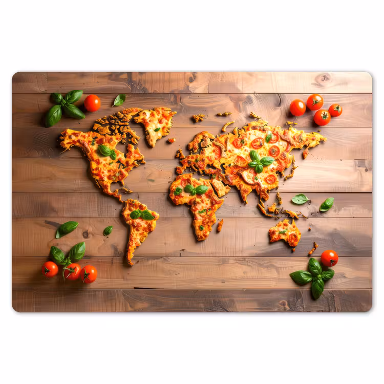 Wereldkaart - Pizza - Houten ondergrond Placemat vinyl groot -zzsfeer1_Kitchenyeah-website