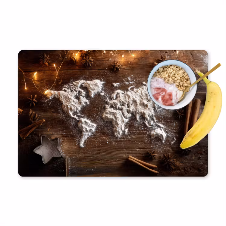 Wereldkaart - Poedersuiker - Hout Placemat vinyl groot -zzzproduct_Kitchenyeah-website