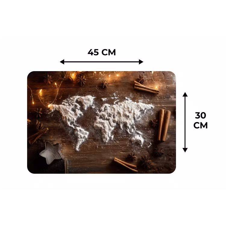 Wereldkaart - Poedersuiker - Hout Placemat vinyl groot -specs