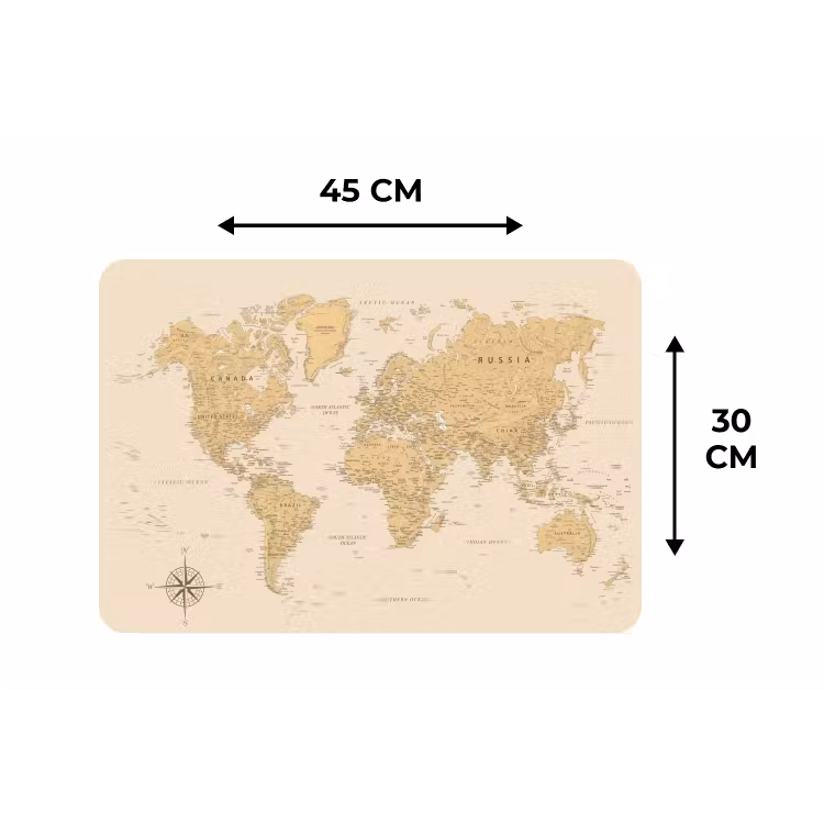 Wereldkaart - Realistisch - Beige Placemat vinyl groot -specs