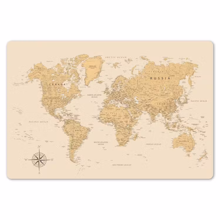 Wereldkaart - Realistisch - Beige Placemat vinyl groot -zzsfeer1_Kitchenyeah-website