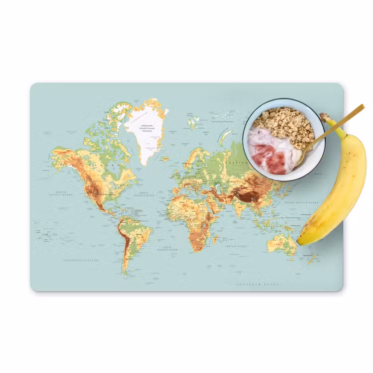 Wereldkaart - Realistisch - Blauw Placemat vinyl groot -zzzproduct_Kitchenyeah-website