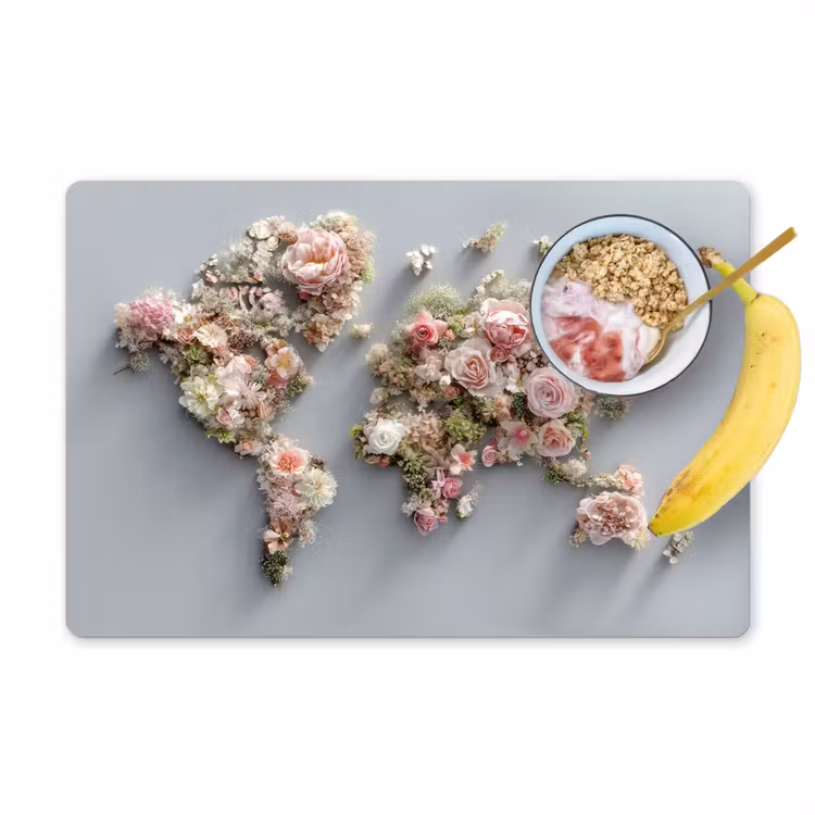 Wereldkaart - Rozen - Roze Placemat vinyl groot -zzzproduct_Kitchenyeah-website