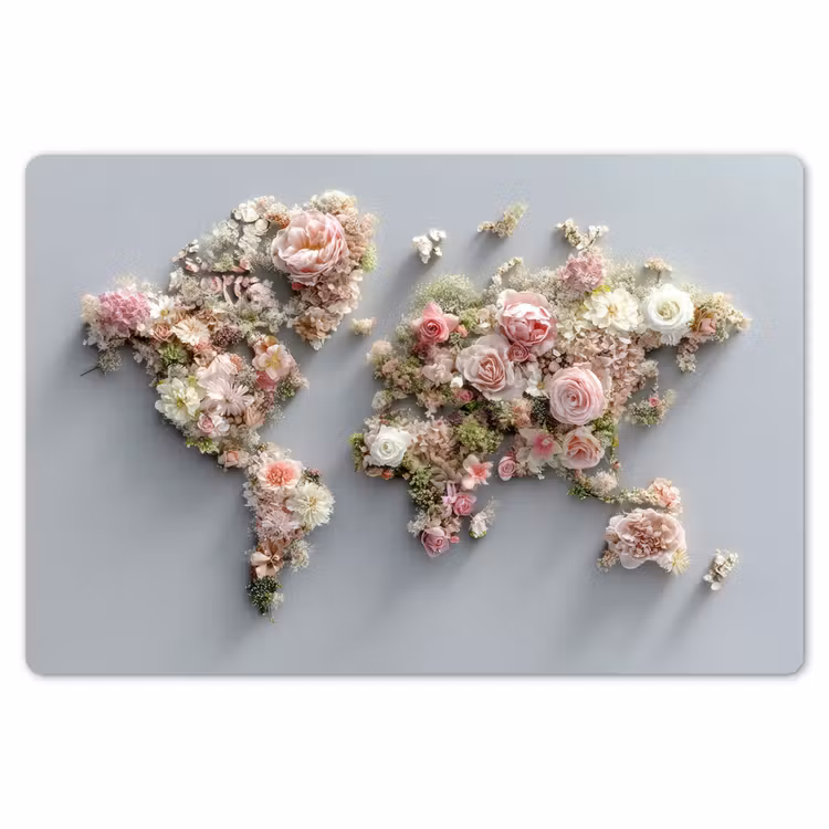 Wereldkaart - Rozen - Roze Placemat vinyl groot -zzsfeer1_Kitchenyeah-website