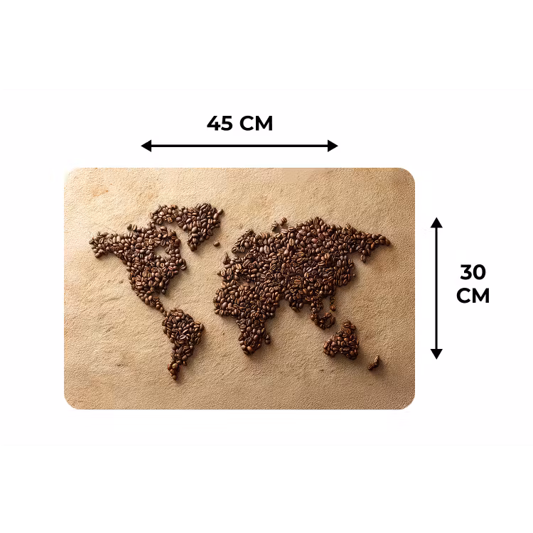 Wereldkaart - Zandkleur - Koffiebonen Placemat vinyl groot -specs