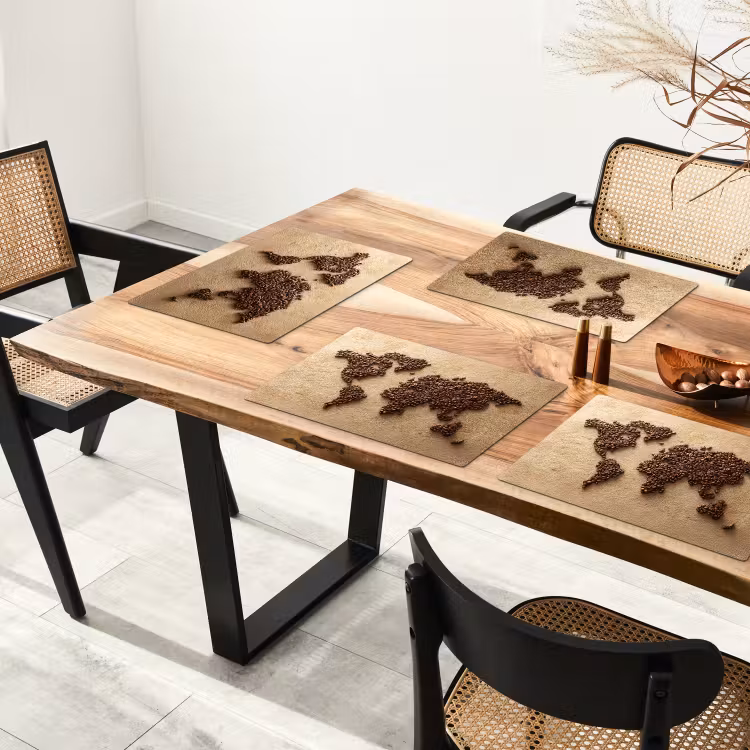 Wereldkaart - Zandkleur - Koffiebonen Placemat vinyl groot -zzsfeer4_Kitchenyeah-website
