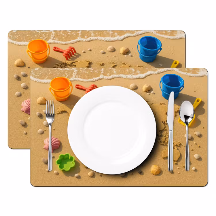 Wereldkaart - Zand - Kleurrijk - Zomer Placemat vinyl groot -zzsfeer2_Kitchenyeah-website