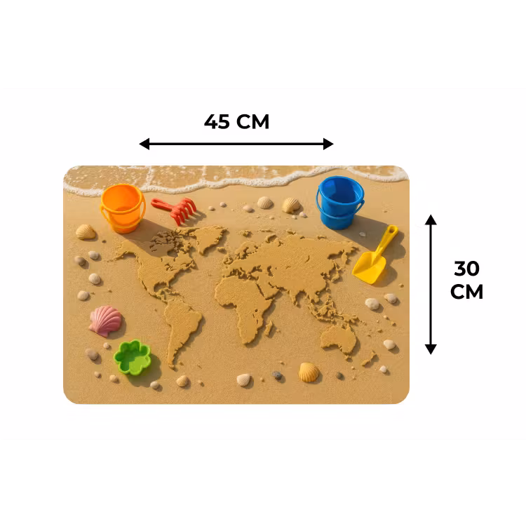 Wereldkaart - Zand - Kleurrijk - Zomer Placemat vinyl groot -specs