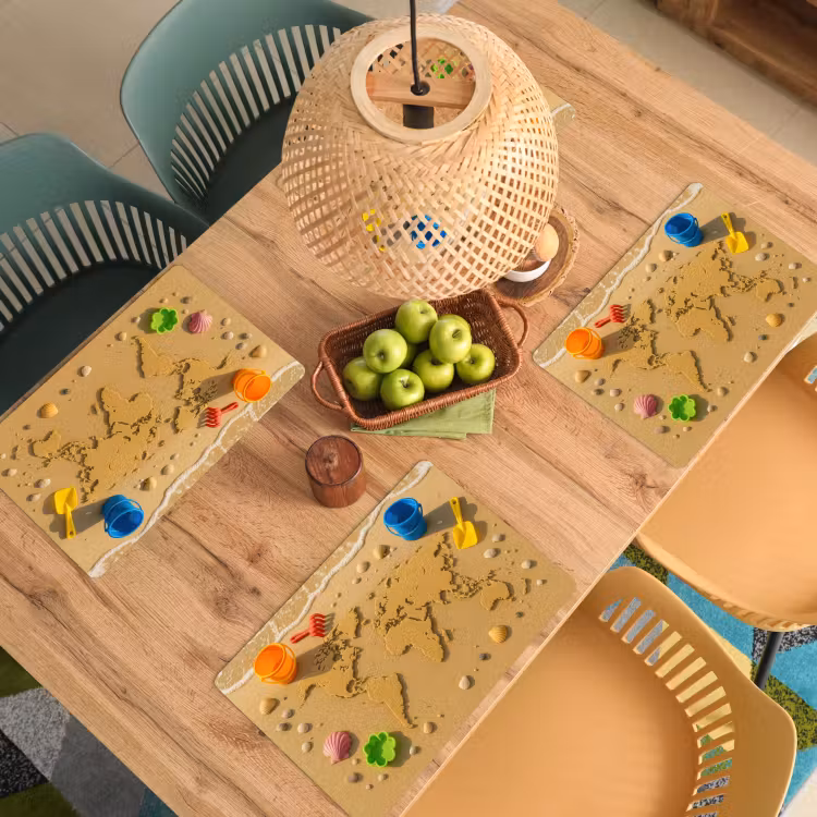 Wereldkaart - Zand - Kleurrijk - Zomer Placemat vinyl groot -zzsfeer5_Kitchenyeah-website
