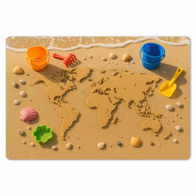 Wereldkaart - Zand - Kleurrijk - Zomer Placemat vinyl groot -zzsfeer1_Kitchenyeah-website