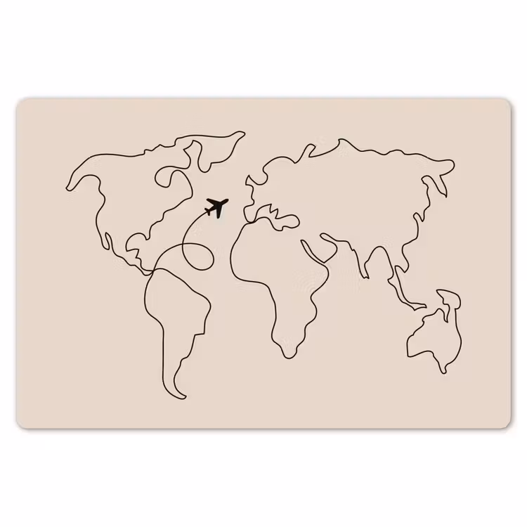 Wereldkaart - Simpel - Vliegtuig Placemat vinyl groot -zzsfeer1_Kitchenyeah-website