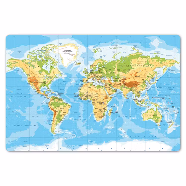 Wereldkaart - Staatkundig - Blauw - Aarde - Educatief Placemat vinyl groot -zzsfeer1_Kitchenyeah-website