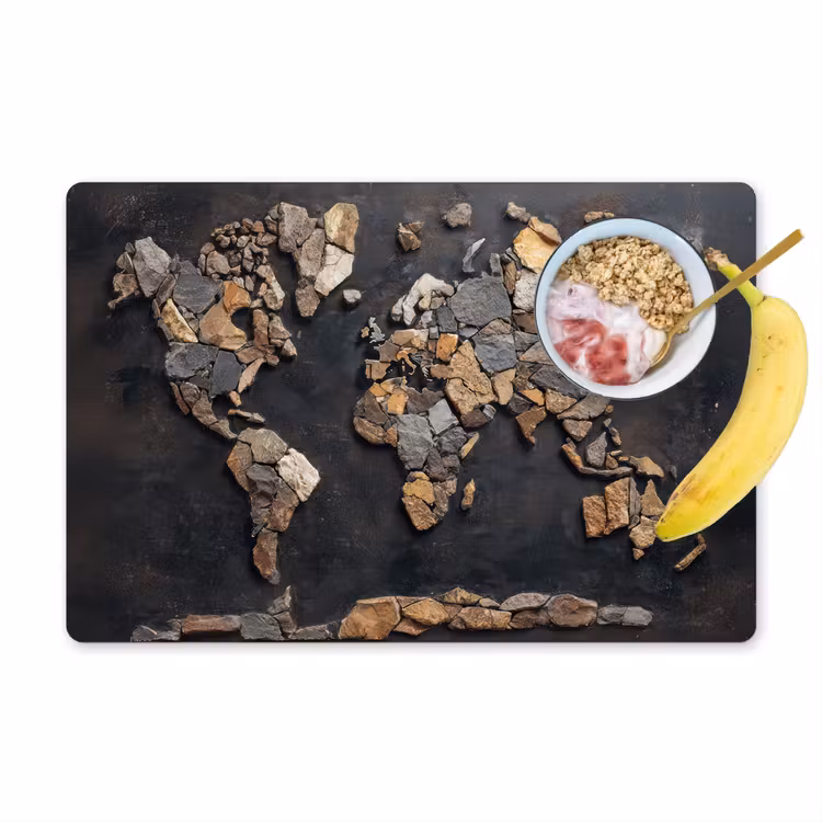 Wereldkaart - Stenen - Realistisch Placemat vinyl groot -zzzproduct_Kitchenyeah-website