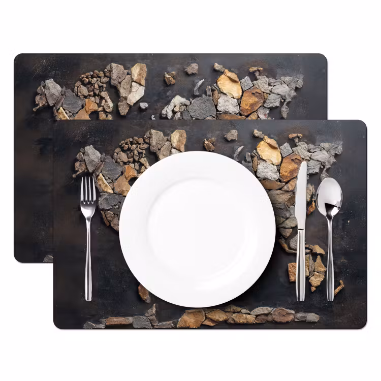Wereldkaart - Stenen - Realistisch Placemat vinyl groot -zzsfeer2_Kitchenyeah-website