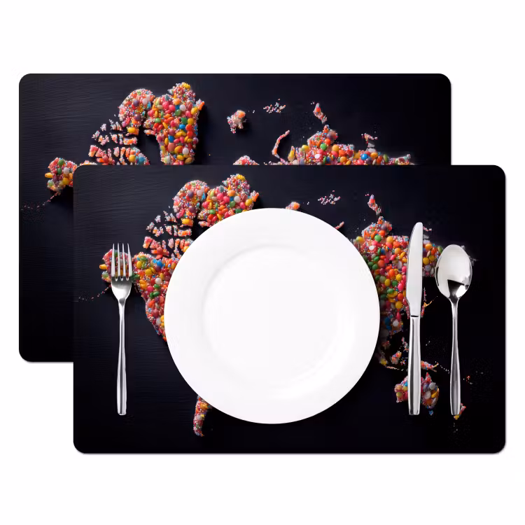 Wereldkaart - Snoepjes - Felle kleuren Placemat vinyl groot -zzsfeer2_Kitchenyeah-website
