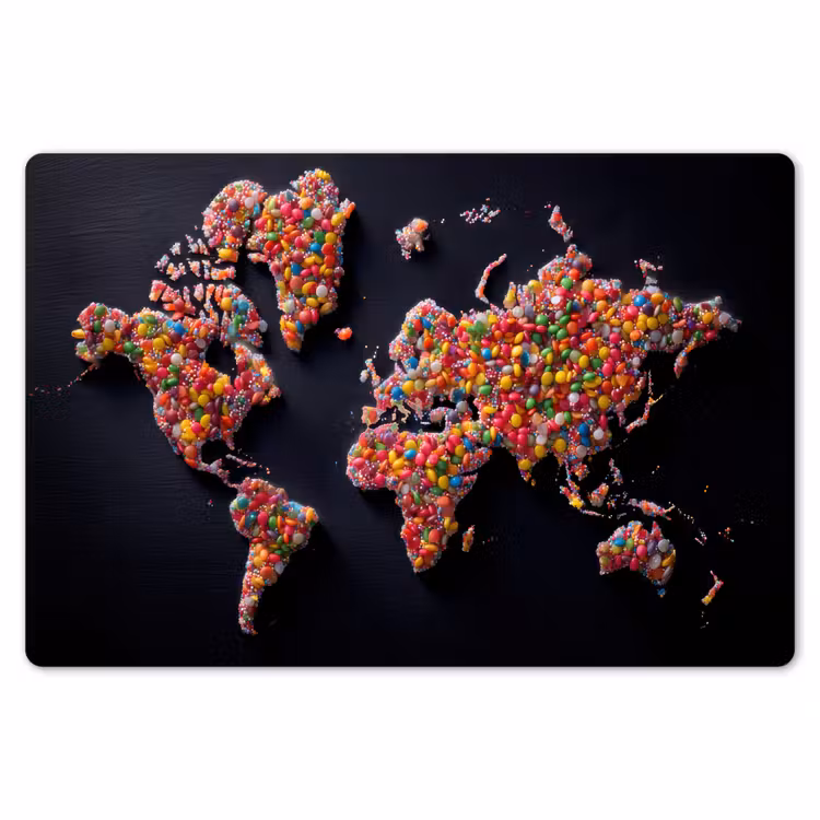Wereldkaart - Snoepjes - Felle kleuren Placemat vinyl groot -zzsfeer1_Kitchenyeah-website