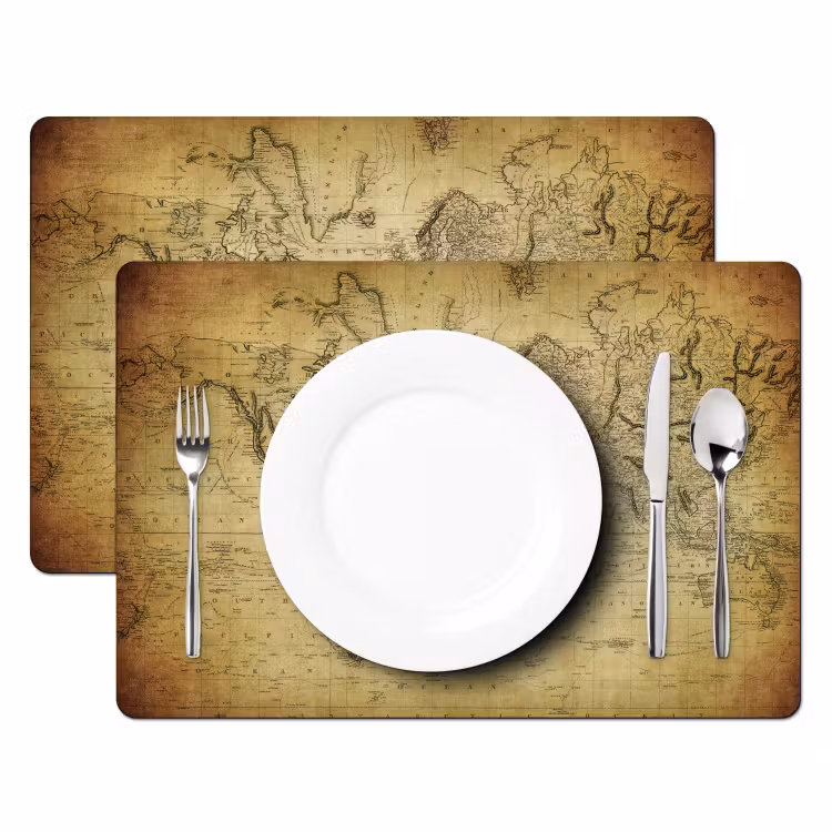 Wereldkaart - Vintage - Antiek - Bruin - Papier Placemat vinyl groot -zzsfeer2_Kitchenyeah-website
