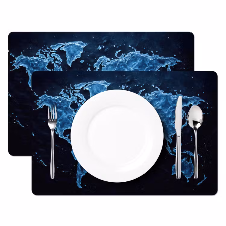 Wereldkaart - Waterstructuur - Blauw Placemat vinyl groot -zzsfeer2_Kitchenyeah-website