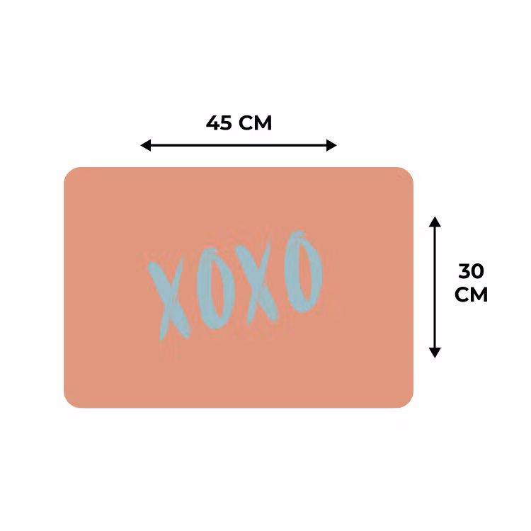 XOXO - Blauw - Perzikkleur Placemat vinyl groot -specs