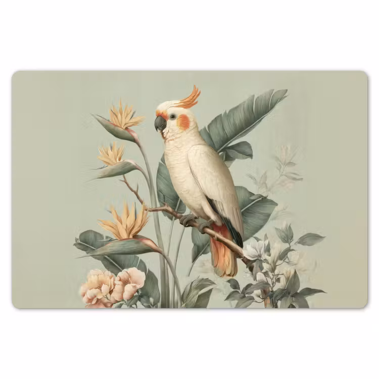 Gele kuifkaketoe - paradijsvogelbloemen - Groen Placemat vinyl groot -zzsfeer1_Kitchenyeah-website