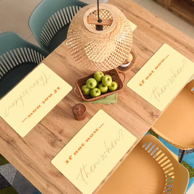 Geel - Oranje - if not now then when Placemat vinyl groot -zzsfeer5_Kitchenyeah-website