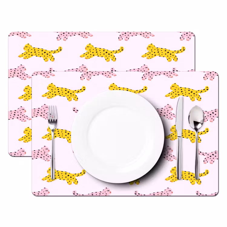 Geel - Roze - Katten - Wit Placemat vinyl groot 368 -zzsfeer2_Kitchenyeah-website