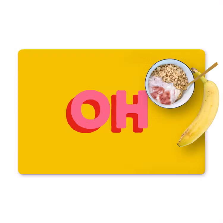 Geel - Roze - Oh - 3D Placemat vinyl groot -zzzproduct_Kitchenyeah-website