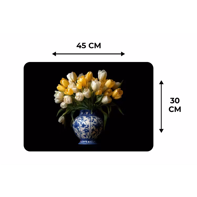 Geel - Tulpen - Vaas - Bloemen Placemat vinyl groot -specs