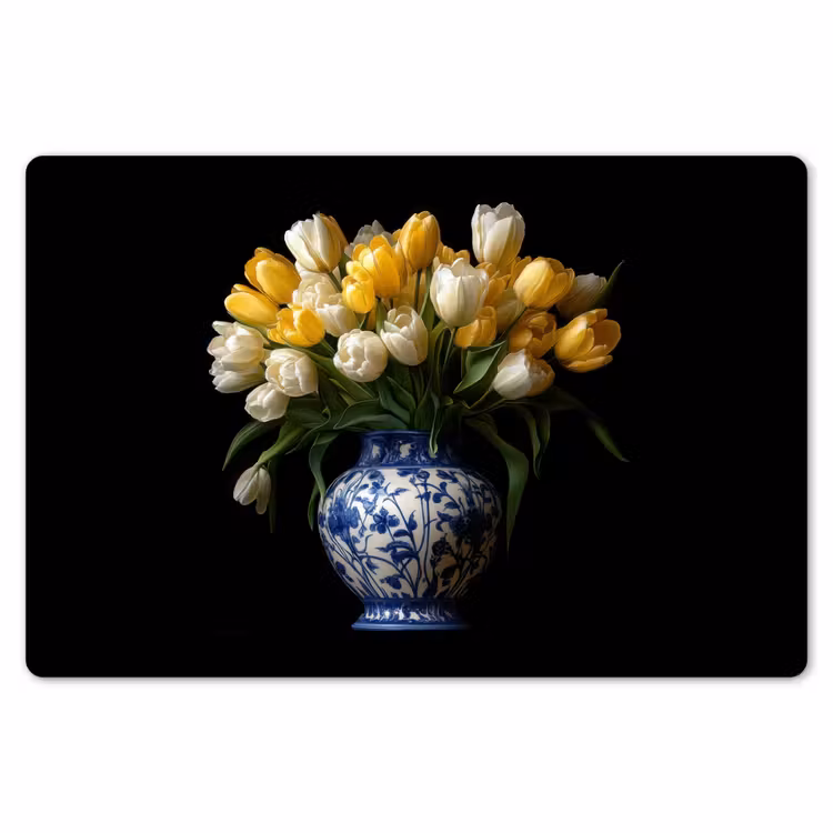 Geel - Tulpen - Vaas - Bloemen Placemat vinyl groot -zzsfeer1_Kitchenyeah-website