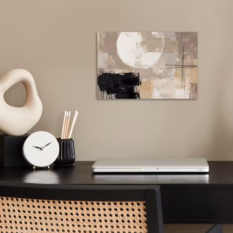 Abstract - Cirkel - Modern - Beige - Zwart - Minimalistisch poster papier klein -sfeer1