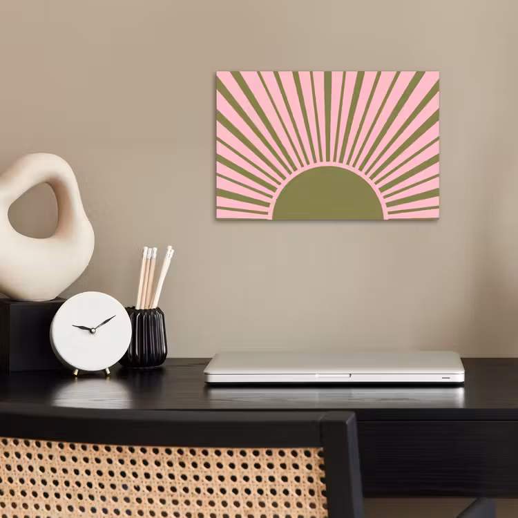 Abstract - Stralen - Grafisch - Roze - Groen poster papier klein -sfeer1