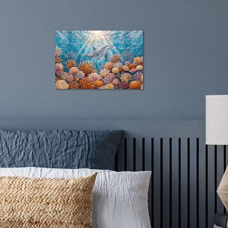 Dieren - Mozaïek - Oceaan - Koraal - Blauw poster papier klein -sfeer2