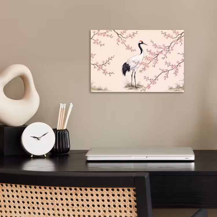 Aziatisch - Kraanvogel - Beige poster papier klein -sfeer1