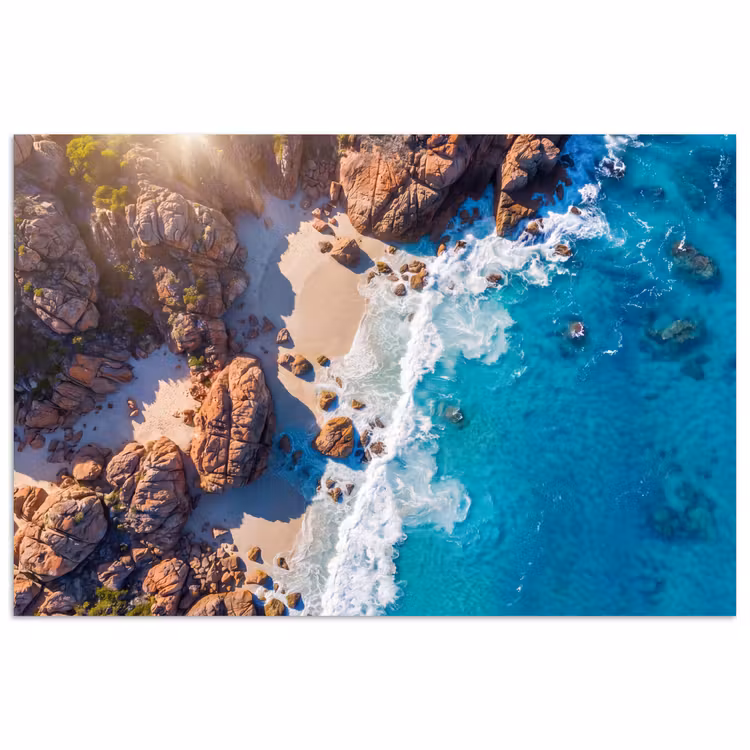 Strand - Zee - Rotsen - Natuur - Blauw poster papier klein -3d