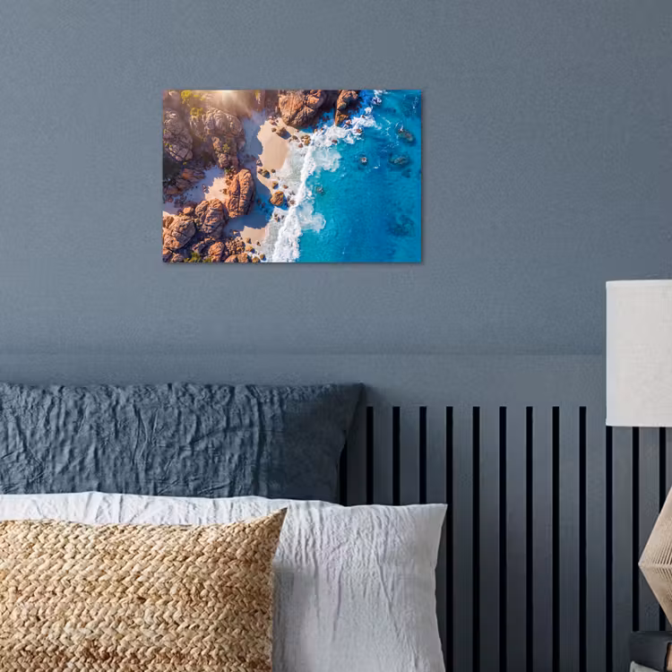 Strand - Zee - Rotsen - Natuur - Blauw poster papier klein -sfeer2