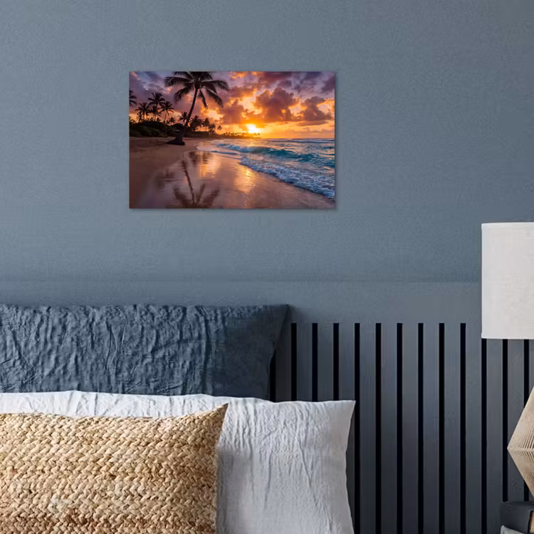 Strand - Zonsopgang - Tropisch - Natuur - Oranje poster papier klein -sfeer2