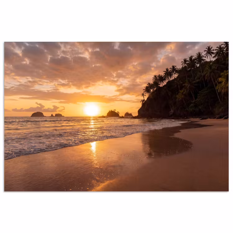 Strand - Zonsondergang - Natuur - Tropisch - Oranje poster papier klein -3d