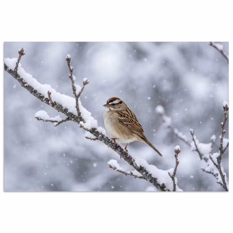 Vogel - Tak - Sneeuw - Winter poster papier klein -3d