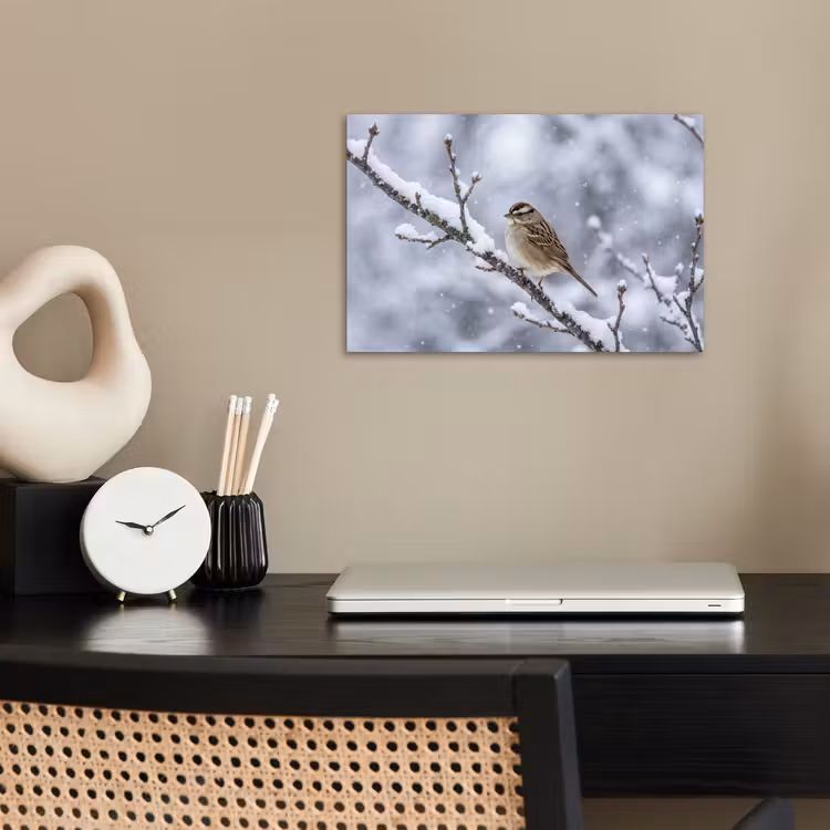 Vogel - Tak - Sneeuw - Winter poster papier klein -sfeer1