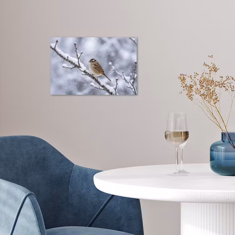 Vogel - Tak - Sneeuw - Winter poster papier klein -sfeer3
