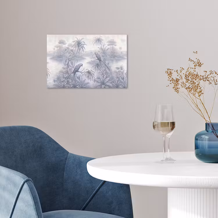Vogel - Rivier - Tropisch - Illustratie - Blauw poster papier klein -sfeer3