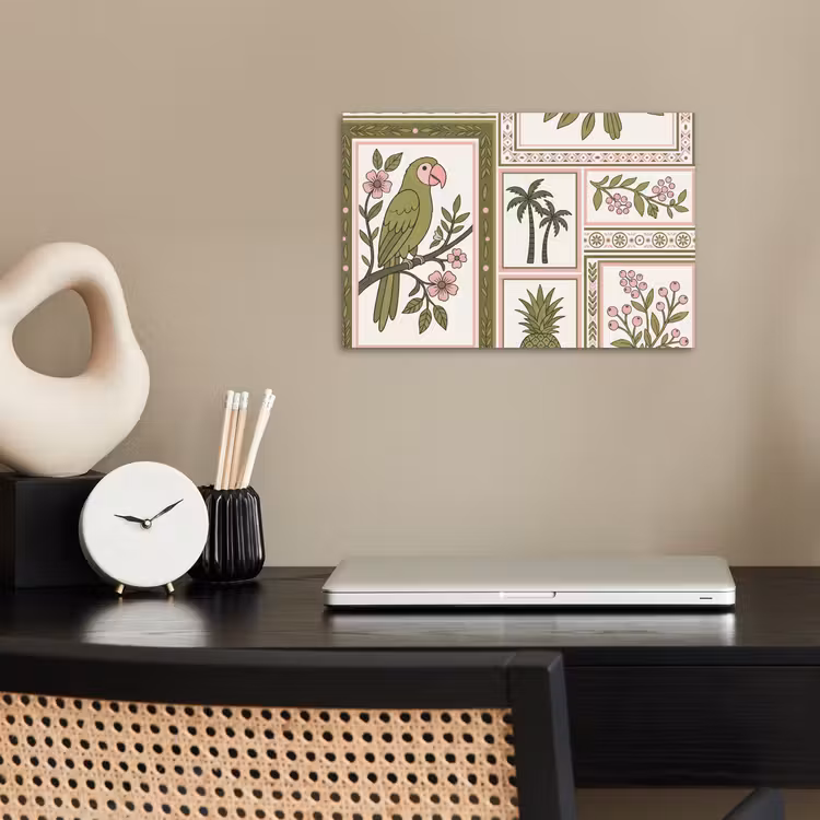 Vogel - Tropisch - Patroon - Decoratief - Groen poster papier klein -sfeer1